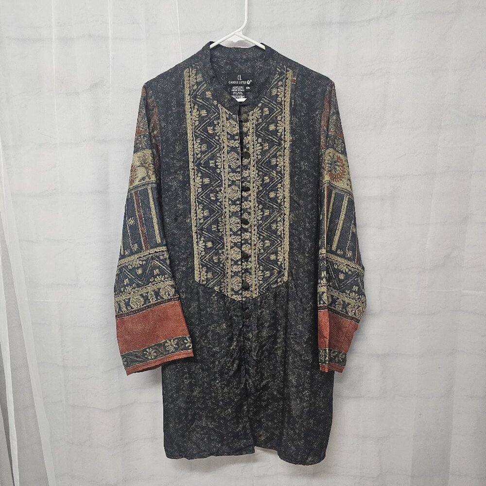 Vintage Carole Little Tunic Blouse Shacket Minimalist Boho Retro Gray Rust 18W - Picture 9 of 10